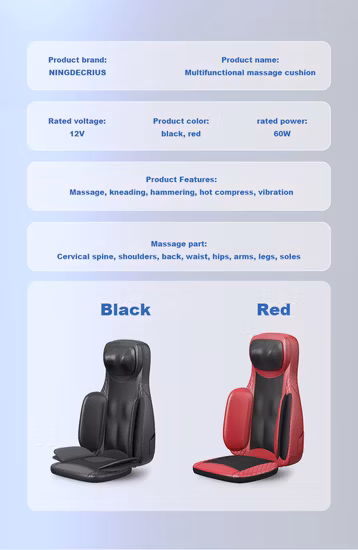 Ningdecrius 2022 뜨거운 판매 전기 전체 다시 마사지 좌석 3D 에어백 가열 자동차 진동 지압 적외선 마사지 쿠션